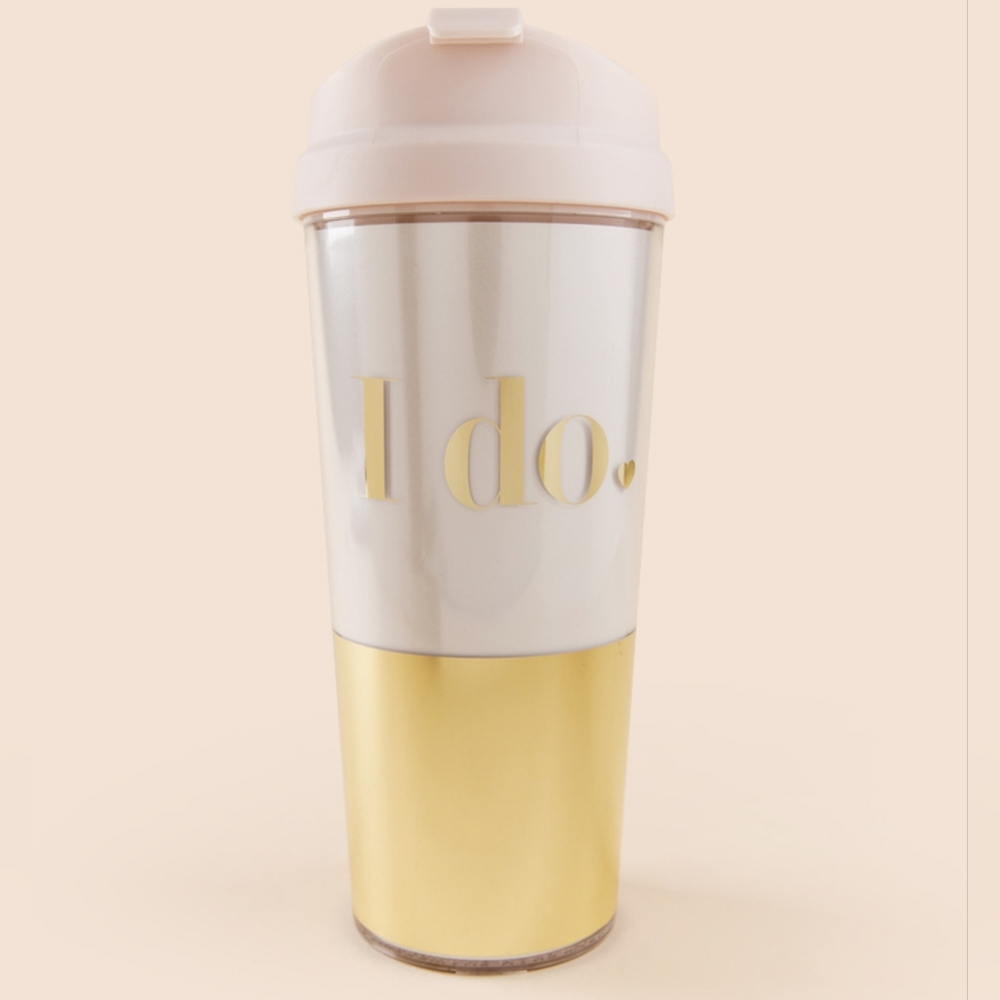 NWT Kate Spade Wedding "I Do" Plastic Insulated Tumbler 16 oz for Hot & Cold
